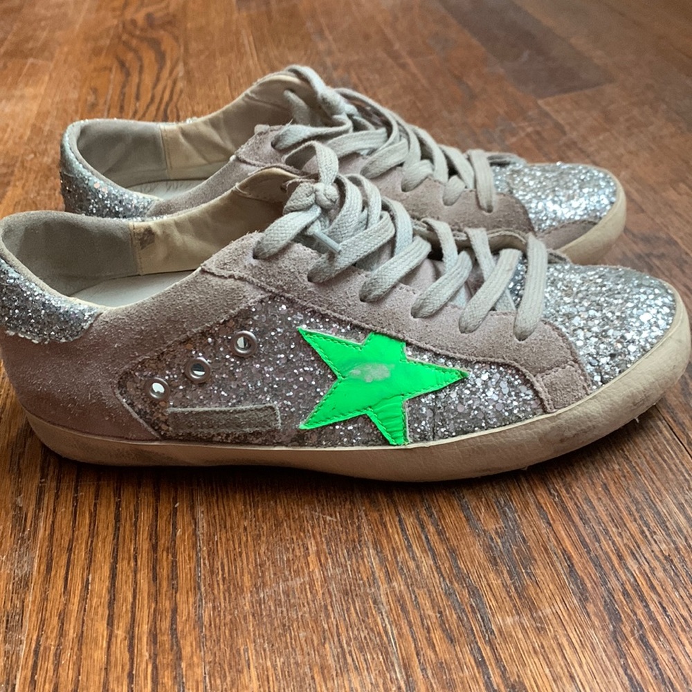 Silver sparkle golden goose sneakers